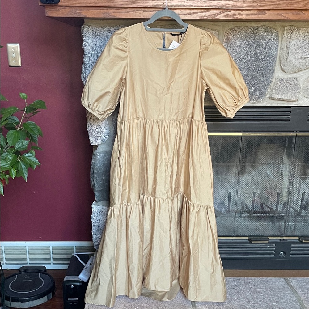 Zara Asymetric Hem Poplin Tiered Maxi Dress